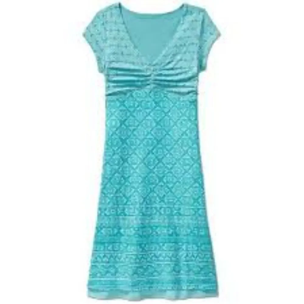 Athleta Turquoise Patterned V‑Neck Cap Sleeve Mini Dress - Picture 2 of 6